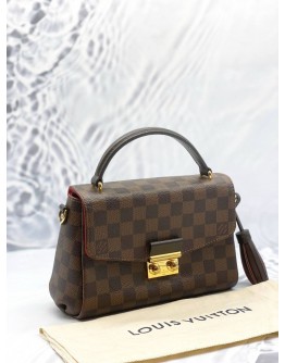 LOUIS VUITTON CROISETTE TOP HANDLE BAG IN BROWN DAMIER EBENE CANVAS WITH CALFSKIN LEATHER