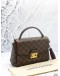 LOUIS VUITTON CROISETTE TOP HANDLE BAG IN BROWN DAMIER EBENE CANVAS WITH CALFSKIN LEATHER