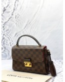 LOUIS VUITTON CROISETTE TOP HANDLE BAG IN BROWN DAMIER EBENE CANVAS WITH CALFSKIN LEATHER