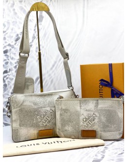 (LIKE NEW) LOUIS VUITTON TRIO MESSENGER BAG IN STONE GREY DAMIER SALT CANVAS -FULL SET-