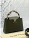 (LIKE NEW) LOUIS VUITTON CAPUCINES BB TOP HANDLE BAG IN OLIVE GREEN TAURILLON WITH PYTHON LEATHER 