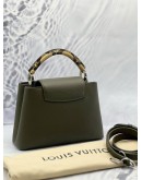 (LIKE NEW) LOUIS VUITTON CAPUCINES BB TOP HANDLE BAG IN OLIVE GREEN TAURILLON WITH PYTHON LEATHER 