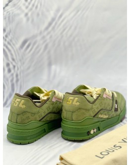 LOUIS VUITTON TYLER THE CREATOR X TRAINER LOW SNEAKERS SIZE 7.5 IN GREEN NUBUCK CALFSKIN LEATHER