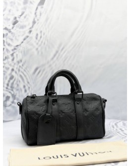 LOUIS VUITTON KEEPALL BANDOULIERE 25 BAG IN BLACK MONOGRAM TAURILLON LEATHER 