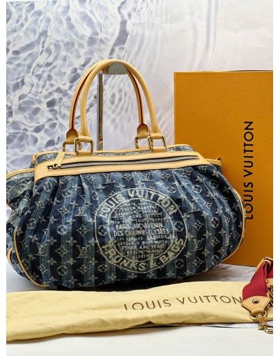 (LIKE NEW) LOUIS VUITTON LIMITED EDITION PORTE EPAULE RAYE BAG IN BLUE DENIM MONOGRAM -FULL SET- 