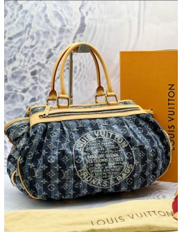 (LIKE NEW) LOUIS VUITTON LIMITED EDITION PORTE EPAULE RAYE BAG IN BLUE DENIM MONOGRAM -FULL SET- 