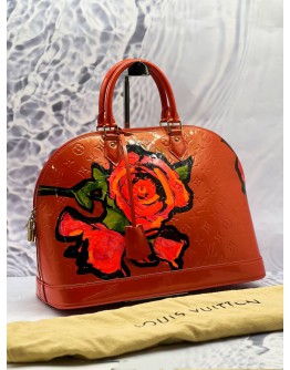 (LIKE NEW) LOUIS VUITTON LIMITED EDITION STEPHEN SPROUSE ROSES ALMA GM BAG IN RED MONOGRAM VERNIS LEATHER