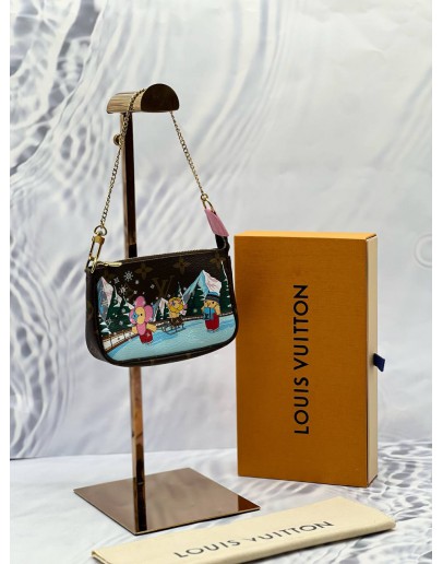 (LIKE NEW) LOUIS VUITTON MINI POCHETTE ACCESSORIES LIMITED EDITION CHRISTMAS ANIMATION VIVIENNE WINTER HOLIDAY IN BROWN MONOGRAM CANVAS -FULL SET- 