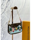 (LIKE NEW) LOUIS VUITTON MINI POCHETTE ACCESSORIES LIMITED EDITION CHRISTMAS ANIMATION VIVIENNE WINTER HOLIDAY IN BROWN MONOGRAM CANVAS -FULL SET- 