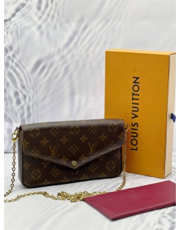 LOUIS VUITTON POCHETTE FELICIE IN BROWN MONOGRAM CANVAS WITH FUCHSIA COWHIDE LEATHER