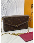 LOUIS VUITTON POCHETTE FELICIE IN BROWN MONOGRAM CANVAS WITH FUCHSIA COWHIDE LEATHER