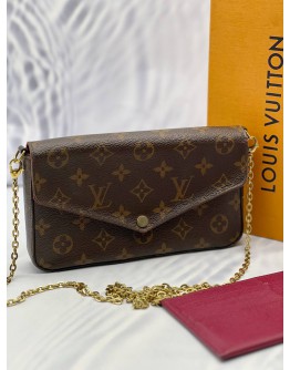 LOUIS VUITTON POCHETTE FELICIE IN BROWN MONOGRAM CANVAS WITH FUCHSIA COWHIDE LEATHER