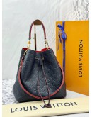 (LIKE NEW) LOUIS VUITTON NEONOE MM IN DARK BLUE MONOGRAM EMPREINTE LEATHER WITH RED EDGE DETAILING -FULL SET-