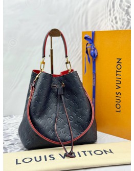 (LIKE NEW) LOUIS VUITTON NEONOE MM IN DARK BLUE MONOGRAM EMPREINTE LEATHER WITH RED EDGE DETAILING -FULL SET-