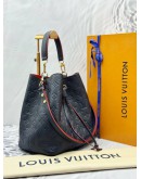 (LIKE NEW) LOUIS VUITTON NEONOE MM IN DARK BLUE MONOGRAM EMPREINTE LEATHER WITH RED EDGE DETAILING -FULL SET-