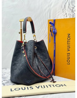 (LIKE NEW) LOUIS VUITTON NEONOE MM IN DARK BLUE MONOGRAM EMPREINTE LEATHER WITH RED EDGE DETAILING -FULL SET-