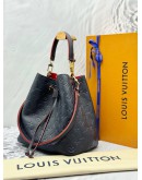 (LIKE NEW) LOUIS VUITTON NEONOE MM IN DARK BLUE MONOGRAM EMPREINTE LEATHER WITH RED EDGE DETAILING -FULL SET-