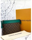 LOUIS VUITTON POCHETTE VOYAGE SOUPLE IN MONOGRAM MACASSAR CANVAS WITH BORNEO GREEN CALFSKIN LEATHER -FULL SET-