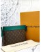 LOUIS VUITTON POCHETTE VOYAGE SOUPLE IN MONOGRAM MACASSAR CANVAS WITH BORNEO GREEN CALFSKIN LEATHER -FULL SET-