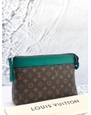 LOUIS VUITTON POCHETTE VOYAGE SOUPLE IN MONOGRAM MACASSAR CANVAS WITH BORNEO GREEN CALFSKIN LEATHER -FULL SET-