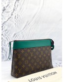 LOUIS VUITTON POCHETTE VOYAGE SOUPLE IN MONOGRAM MACASSAR CANVAS WITH BORNEO GREEN CALFSKIN LEATHER -FULL SET-