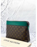 LOUIS VUITTON POCHETTE VOYAGE SOUPLE IN MONOGRAM MACASSAR CANVAS WITH BORNEO GREEN CALFSKIN LEATHER -FULL SET-