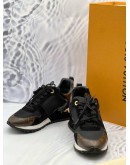 (LIKE NEW) LOUIS VUITTON RUN AWAY SNEAKERS SIZE 35.5 IN BLACK SUEDE AND TECHNICAL FABRIC WITH BROWN MONOGRAM CANVAS -FULL SET- 