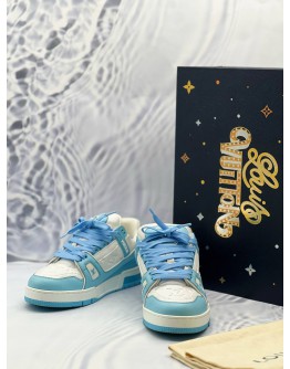 (LIKE NEW) LOUIS VUITTON TRAINER SNEAKERS SIZE 37 IN BLUE WITH WHITE -FULL SET- 