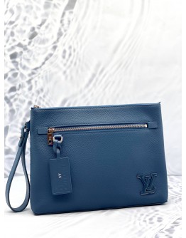 LOUIS VUITTON TAKEOFF POUCH IN ATLANTIC BLUE AEROGRAM LEATHER 