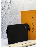 (LIKE NEW) MICROCHIP LOUIS VUITTON STAND POUCH IN BLACK DAMIER INFINI LEATHER -FULL SET-
