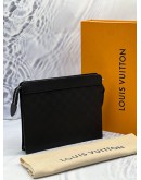 (LIKE NEW) MICROCHIP LOUIS VUITTON STAND POUCH IN BLACK DAMIER INFINI LEATHER -FULL SET-
