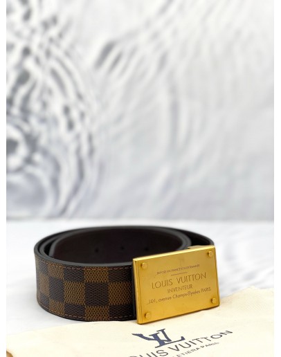 LOUIS VUITTON NEO INVENTEUR REVERSIBLE BELT SIZE 95 IN BROWN DAMIER EBENE CANVAS WITH CALFSKIN LEATHER