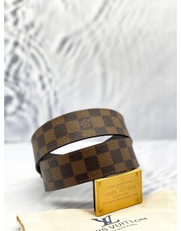 LOUIS VUITTON NEO INVENTEUR REVERSIBLE BELT SIZE 95 IN BROWN DAMIER EBENE CANVAS WITH CALFSKIN LEATHER