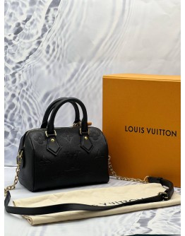 (LIKE NEW) MICROCHIP LOUIS VUITTON SPEEDY BANDOULIERE 20 IN BLACK MONOGRAM EMPREINTE LEATHER -FULL SET-
