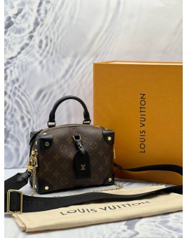 (LIKE NEW) LOUIS VUITTON PETITE MALLE SOUPLE IN BROWN MONOGRAM CANVAS WITH BLACK LEATHER -FULL SET- 