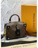 (LIKE NEW) LOUIS VUITTON PETITE MALLE SOUPLE IN BROWN MONOGRAM CANVAS WITH BLACK LEATHER -FULL SET- 