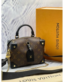 (LIKE NEW) LOUIS VUITTON PETITE MALLE SOUPLE IN BROWN MONOGRAM CANVAS WITH BLACK LEATHER -FULL SET- 