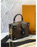 (LIKE NEW) LOUIS VUITTON PETITE MALLE SOUPLE IN BROWN MONOGRAM CANVAS WITH BLACK LEATHER -FULL SET- 