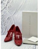 MANOLO BLAHNIK CAMPARI MARY JANE PUMPS SIZE 38 IN RED PATENT LEATHER -FULL SET- 