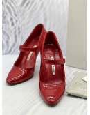 MANOLO BLAHNIK CAMPARI MARY JANE PUMPS SIZE 38 IN RED PATENT LEATHER -FULL SET- 