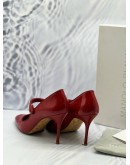 MANOLO BLAHNIK CAMPARI MARY JANE PUMPS SIZE 38 IN RED PATENT LEATHER -FULL SET- 
