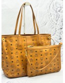 MCM REVERSIBLE LIZ SHOPPER TOTE SHOULDER BAG IN COGNAC VISETOS WITH CALFSKIN LEATHER