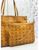 MCM REVERSIBLE LIZ SHOPPER TOTE SHOULDER BAG IN COGNAC VISETOS WITH CALFSKIN LEATHER
