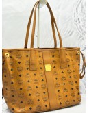 MCM REVERSIBLE LIZ SHOPPER TOTE SHOULDER BAG IN COGNAC VISETOS WITH CALFSKIN LEATHER