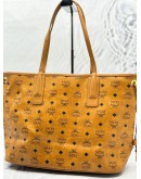 MCM REVERSIBLE LIZ SHOPPER TOTE SHOULDER BAG IN COGNAC VISETOS WITH CALFSKIN LEATHER