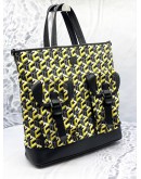 (LIKE NEW) MCM CUBIC LOGO LARGE TOTE BAG IN MULTICOLOR NYLON WITH CALFSKIN LEATHER