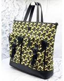 (LIKE NEW) MCM CUBIC LOGO LARGE TOTE BAG IN MULTICOLOR NYLON WITH CALFSKIN LEATHER