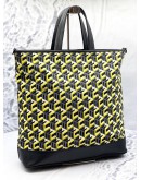 (LIKE NEW) MCM CUBIC LOGO LARGE TOTE BAG IN MULTICOLOR NYLON WITH CALFSKIN LEATHER
