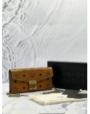 MCM TRACY WALLET ON CHAIN IN BROWN VISETOS LEATHER -FULL SET-