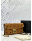 MCM TRACY WALLET ON CHAIN IN BROWN VISETOS LEATHER -FULL SET-